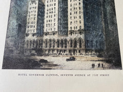Hotel Governor Clinton, 7th Avenue, New York, 1929, Hand Colored Original -