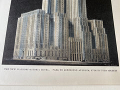 Waldorf Astoria Hotel, Park Avenue, New York, 1929, Hand Colored Original -