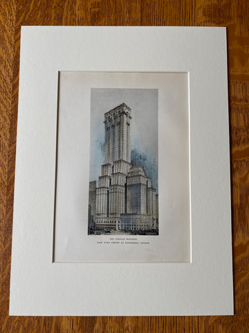 Lincoln Building, 42nd & Vanderbilt, New York, 1929, Hand Colored Original -