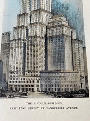 Lincoln Building, 42nd & Vanderbilt, New York, 1929, Hand Colored Original -