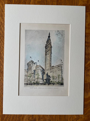 Metropolitan Life, Madison Square, New York, 1929, Hand Colored Original -