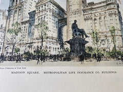Metropolitan Life, Madison Square, New York, 1929, Hand Colored Original -
