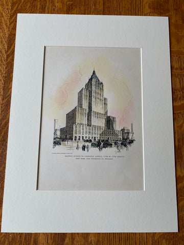 New York Life Building, New York, 1929, Cass Gilbert, Hand Colored Original -