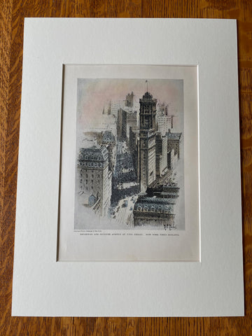 New York Times Building, Times Square, New York, 1929, Hand Colored Original -