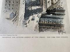 New York Times Building, Times Square, New York, 1929, Hand Colored Original -