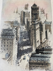 New York Times Building, Times Square, New York, 1929, Hand Colored Original -