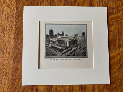New York Public Library, 5th Ave & 42nd St, 1929, Hand Colored Original -