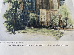 American Radiator, 40th Street, New York, 1929, Original Hand Colored Lithograph -