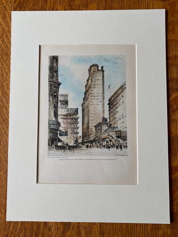Fur District, Manhattan, New York, 1929, Original Hand Colored Lithograph -