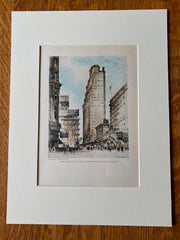 Fur District, Manhattan, New York, 1929, Original Hand Colored Lithograph -