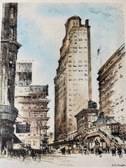 Fur District, Manhattan, New York, 1929, Original Hand Colored Lithograph -