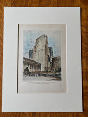 Salmon Tower, 5th Avenue, New York, 1929, Albert Wilcox, Original Hand Colored -