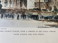 Salmon Tower, 5th Avenue, New York, 1929, Albert Wilcox, Original Hand Colored -
