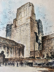 Salmon Tower, 5th Avenue, New York, 1929, Albert Wilcox, Original Hand Colored -
