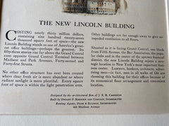 Lincoln Building, New York, 1929, J Carpenter, Original Hand Colored Lithograph -