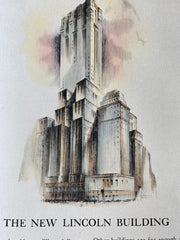 Lincoln Building, New York, 1929, J Carpenter, Original Hand Colored Lithograph -