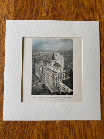 New York Times Annex, 1929, Albert Kahn, Original Hand Colored Lithograph -