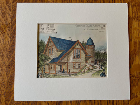 Greenwood Chapel, Wakefield, MA, 1885, Wait & Cutter, Original Hand Colored -
