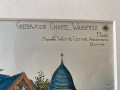 Greenwood Chapel, Wakefield, MA, 1885, Wait & Cutter, Original Hand Colored -