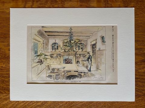 J H Gibbs House, Brookline, MA, 1894, Eugene Clark, Original Hand Colored -