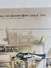 J H Gibbs House, Brookline, MA, 1894, Eugene Clark, Original Hand Colored -
