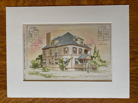 House, Greenough Avenue, Jamaica Plain, MA, 1889. Original Hand Colored -