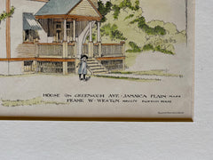 House, Greenough Avenue, Jamaica Plain, MA, 1889. Original Hand Colored -