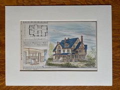 House for Prof. Sloane, Princeton (University), NJ, 1879, Hand Colored Original -