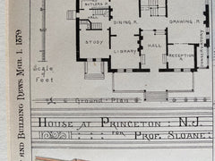 House for Prof. Sloane, Princeton (University), NJ, 1879, Hand Colored Original -