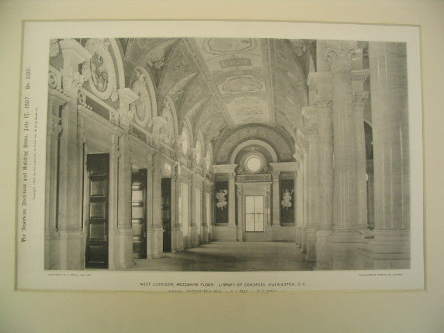 West Corridor, Mezzanine Floor: Library of Congress, Washington, DC, 1897, Smithmeyer, Pelz and Casey