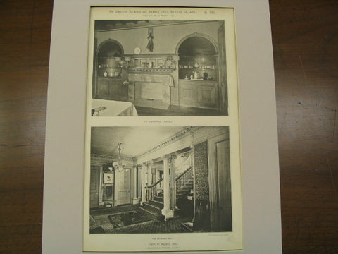 House: The Dining-Room Fireplace and The Starcase Hall, Malden, MA, 1890, Chambelin and Whidden