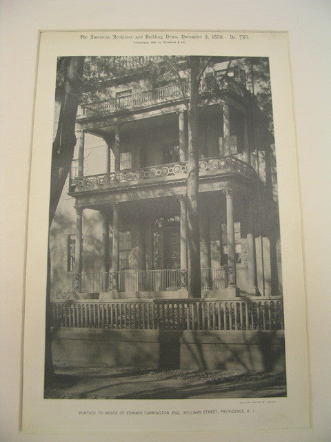 Portico to the House of Edward Carrington, Williams Street, Providence, RI, 1889