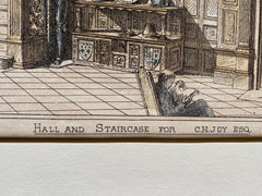 Hall & Staircase for C H Joy, 1876, Hand Colored Original -