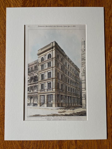 Store on Franklin St, Boston, MA, 1878, Cummings & Sears, Hand Colored Original -