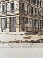 Store on Franklin St, Boston, MA, 1878, Cummings & Sears, Hand Colored Original -
