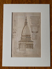 Jewish Synagogue, Turin, Italy, 1877, C A Antonelli, Original Hand Colored -