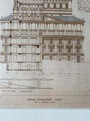Jewish Synagogue, Turin, Italy, 1877, C A Antonelli, Original Hand Colored -