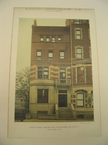 House of George J. McGourkey at 8 East 86th Street, New York, NY, 1889, John M. Duncan
