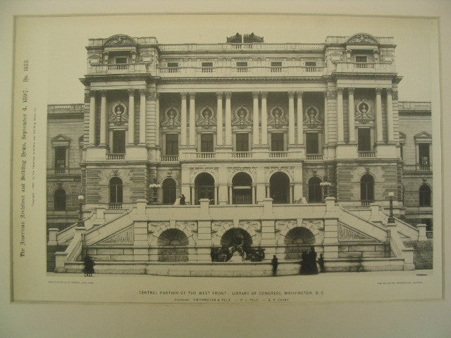 Central Portion of the West Front: Library of Congress, Washington, DC, 1897, Smithmeyer, Pelz, and Casey