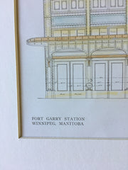 Fort Garry Station, Front Window, Winnipeg, Manitoba, Canada, Original Plan, Hand Colored