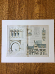Carnegie Library, Allegheny, PA, 1887, W. S. Fraser, Archt., Original Plan, Hand Colored