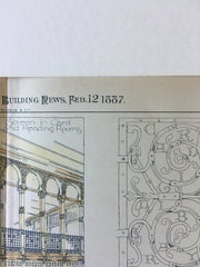 Carnegie Library, Allegheny, PA, 1887, W. S. Fraser, Archt., Original Plan, Hand Colored