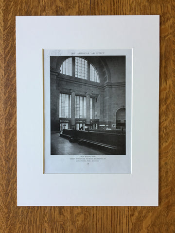 Union Passenger Station, Main Room, Richmond, VA, J R Pope, Archt., circa 1925, Lithograph