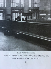 Union Passenger Station, Main Room, Richmond, VA, J R Pope, Archt., circa 1925, Lithograph