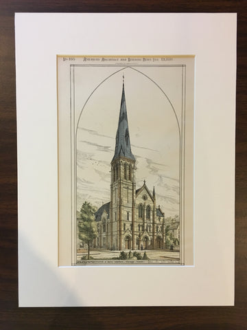 Church St Adalbert, Chicago, IL, 1880, Egan & Hill, Original, Hand Colored