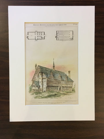 Town Hall, Stoughton, MA, 1880, T M Clark, Archt., Hand Colored Original Plan