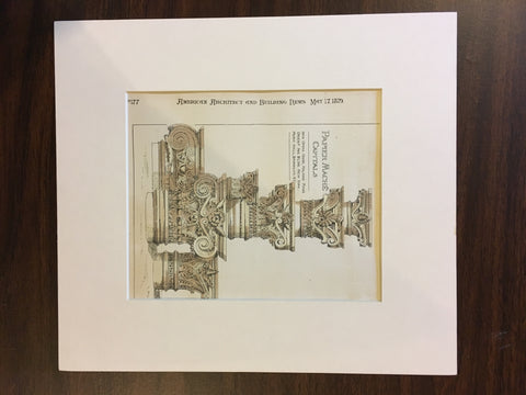 Capitals, Opera House, Holyoke, MA, 1879, Original Hand Colored