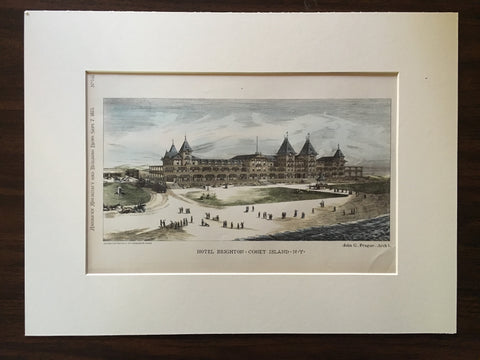 Hotel Brighton, Coney Island, New York, 1878, Original, Hand Colored