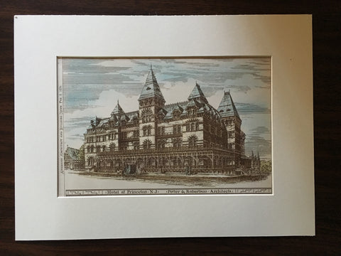 Hotel at Princeton, NJ, 1876, Potter & Robertson, Original, Hand Colored