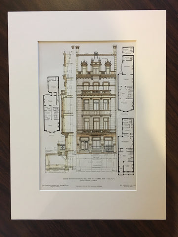 House, Edward Thaw, E 80th St, NY, 1905, Israels & Harder, Original Hand Colored